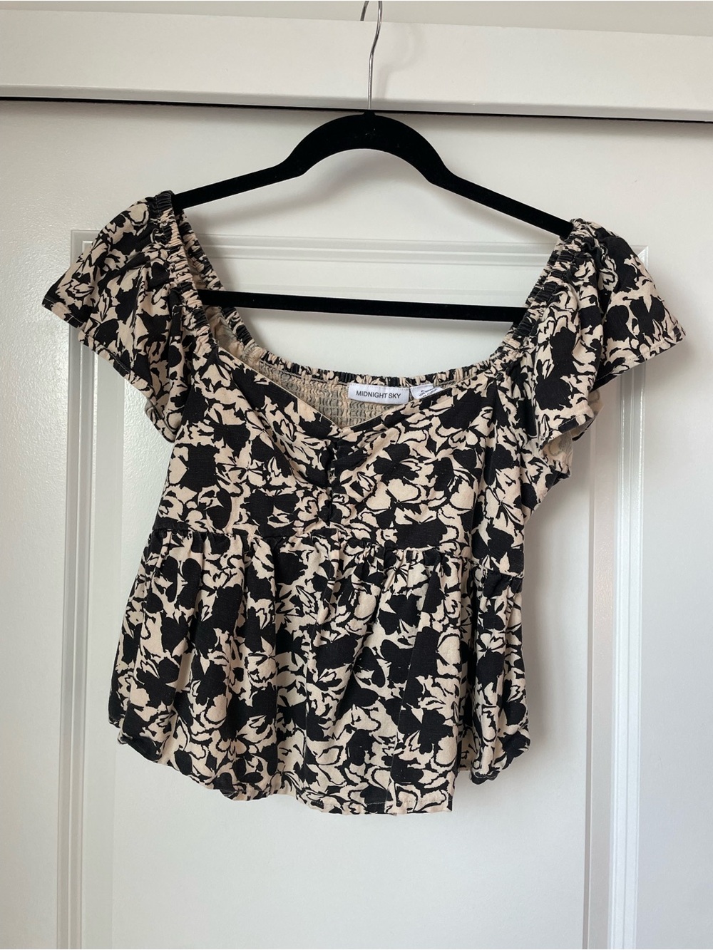 Midnight Sky Black & Cream Floral Top